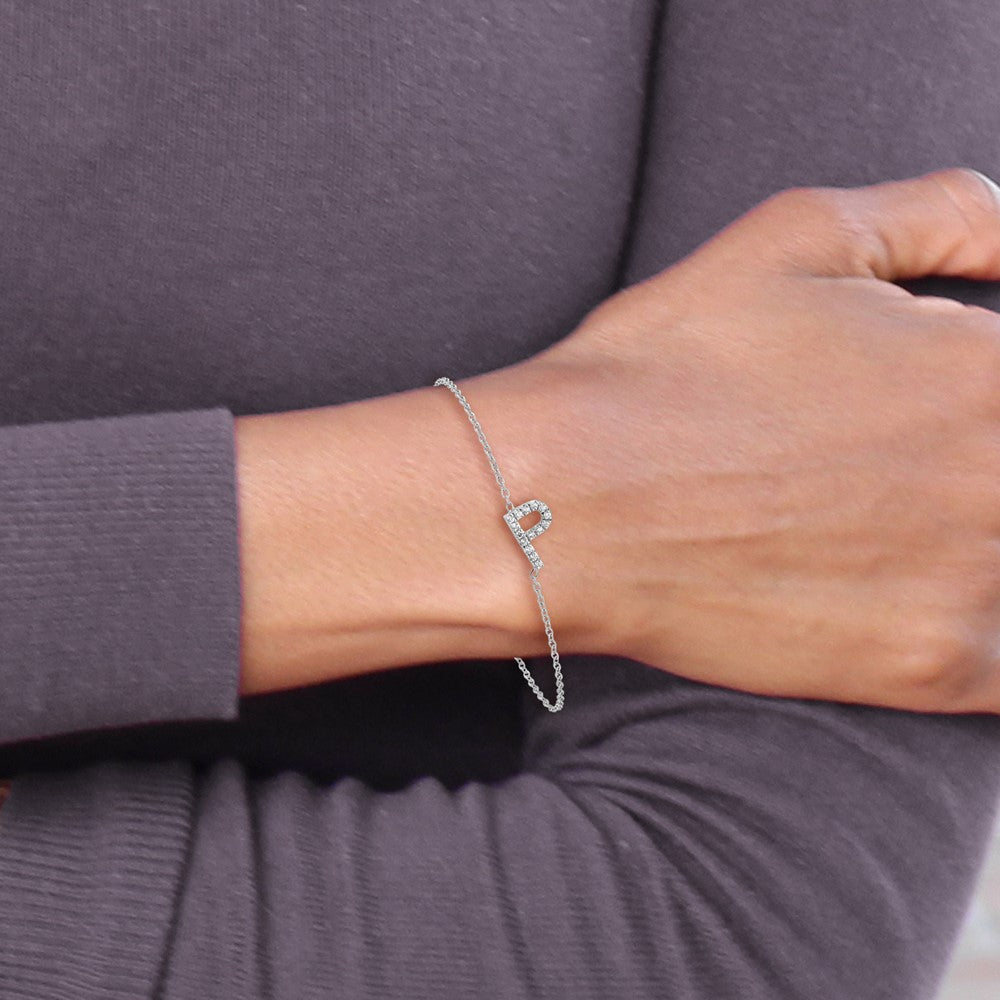 14K Weißgold Armband mit seitlichem Diamant-Buchstaben „P" (natürliche Diamanten) und 2,5 cm Verlängerung