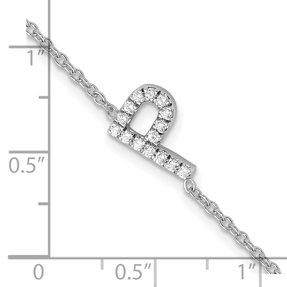 14K Weißgold Armband mit seitlichem Diamant-Buchstaben „P" (natürliche Diamanten) und 2,5 cm Verlängerung