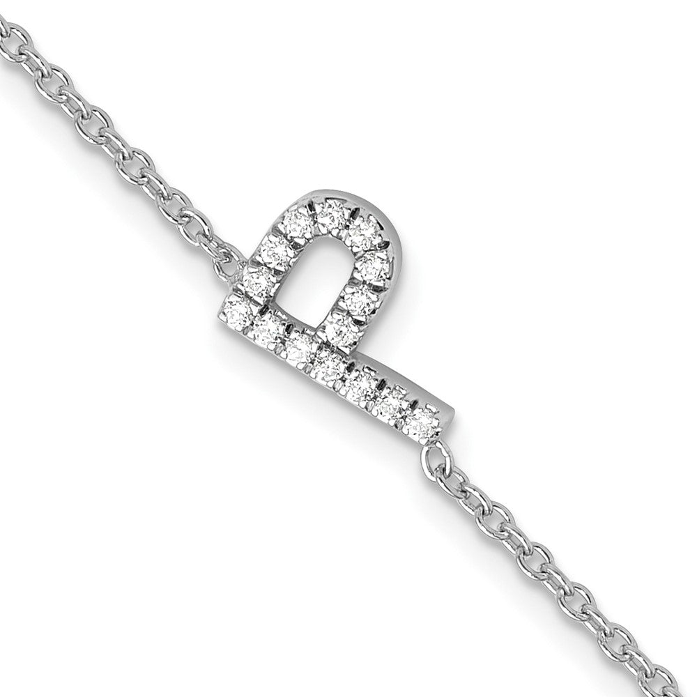 14K Weißgold Armband mit seitlichem Diamant-Buchstaben „P" (natürliche Diamanten) und 2,5 cm Verlängerung