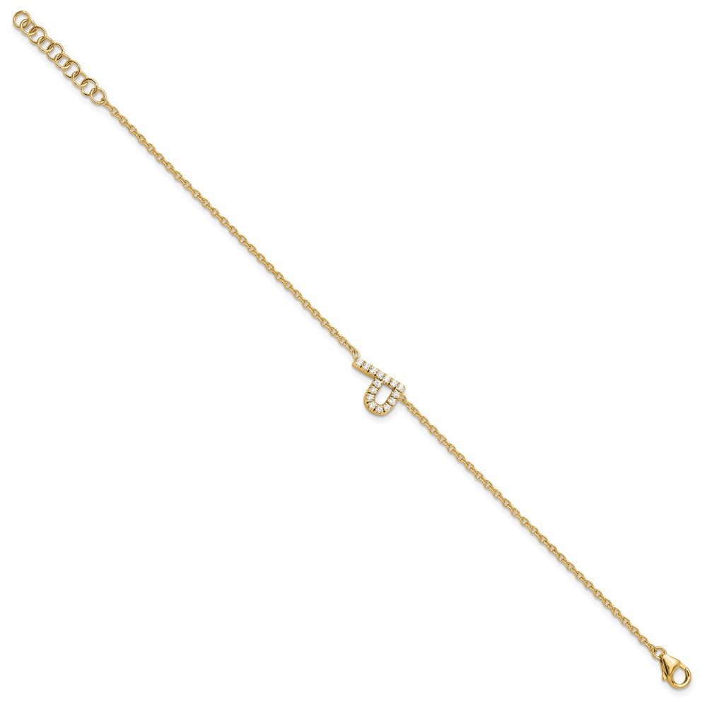 14K Gelbgold Armband mit natürlichem Diamant-Buchstaben „P" seitlich und 2,5 cm Verlängerung