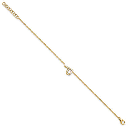 14K Gelbgold Armband mit natürlichem Diamant-Buchstaben „P" seitlich und 2,5 cm Verlängerung