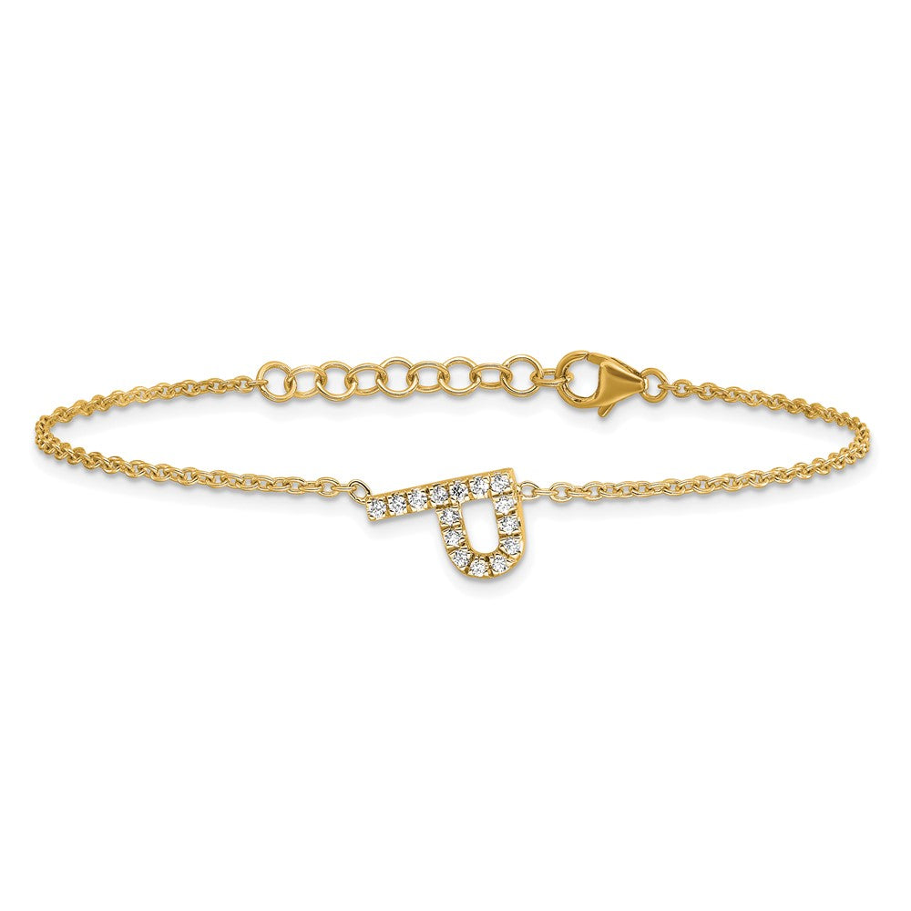 14K Gelbgold Armband mit natürlichem Diamant-Buchstaben „P" seitlich und 2,5 cm Verlängerung