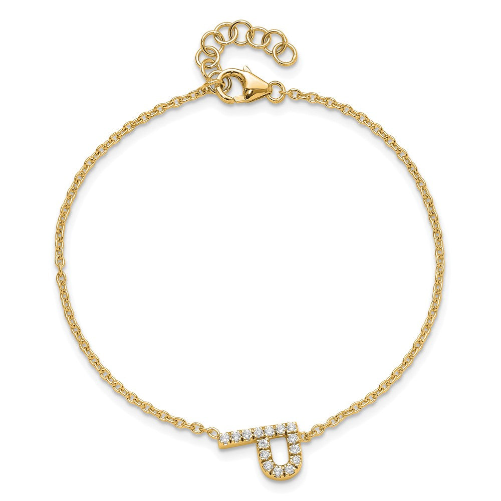 14K Gelbgold Armband mit natürlichem Diamant-Buchstaben „P" seitlich und 2,5 cm Verlängerung