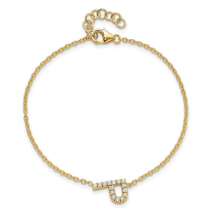 14K Gelbgold Armband mit natürlichem Diamant-Buchstaben „P" seitlich und 2,5 cm Verlängerung