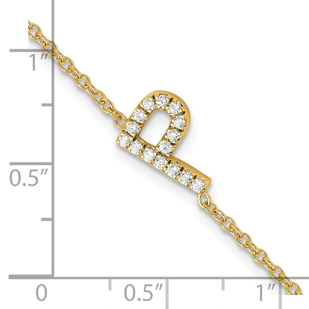 14K Gelbgold Armband mit natürlichem Diamant-Buchstaben „P" seitlich und 2,5 cm Verlängerung