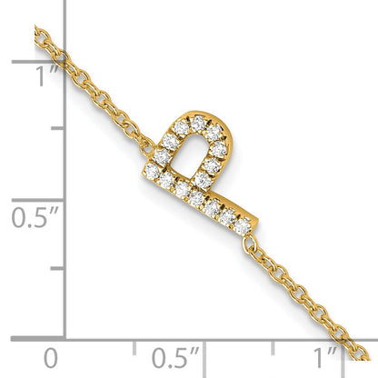 14K Gelbgold Armband mit natürlichem Diamant-Buchstaben „P" seitlich und 2,5 cm Verlängerung