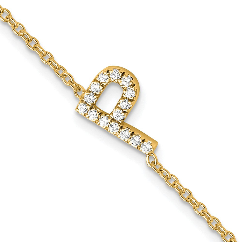 14K Gelbgold Armband mit natürlichem Diamant-Buchstaben „P" seitlich und 2,5 cm Verlängerung