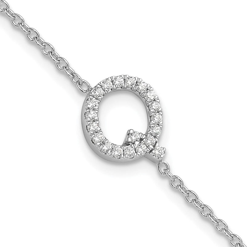 14K Gelbgold Armband mit natürlichem Diamant-Buchstaben „Q" seitlich, mit 2,5 cm Verlängerung