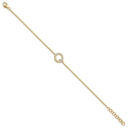 14K Gelbgold Armband mit seitlichem Buchstaben "Q" aus natürlichen Diamanten, mit 2,5 cm Verlängerung