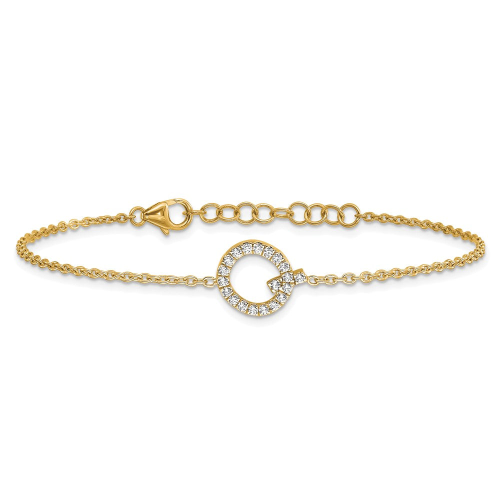 14K Gelbgold Armband mit seitlichem Buchstaben "Q" aus natürlichen Diamanten, mit 2,5 cm Verlängerung