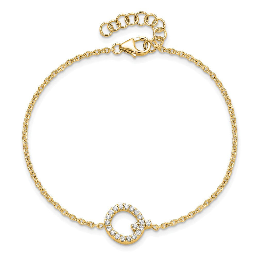 14K Gelbgold Armband mit seitlichem Buchstaben "Q" aus natürlichen Diamanten, mit 2,5 cm Verlängerung