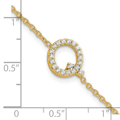 14K Gelbgold Armband mit seitlichem Buchstaben "Q" aus natürlichen Diamanten, mit 2,5 cm Verlängerung