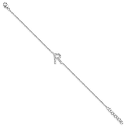 14KW Armband mit natürlichem Diamant, seitlichem Buchstaben „R" und 1 Zoll Verlängerung