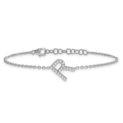 14KW Armband mit natürlichem Diamant, seitlichem Buchstaben „R" und 1 Zoll Verlängerung