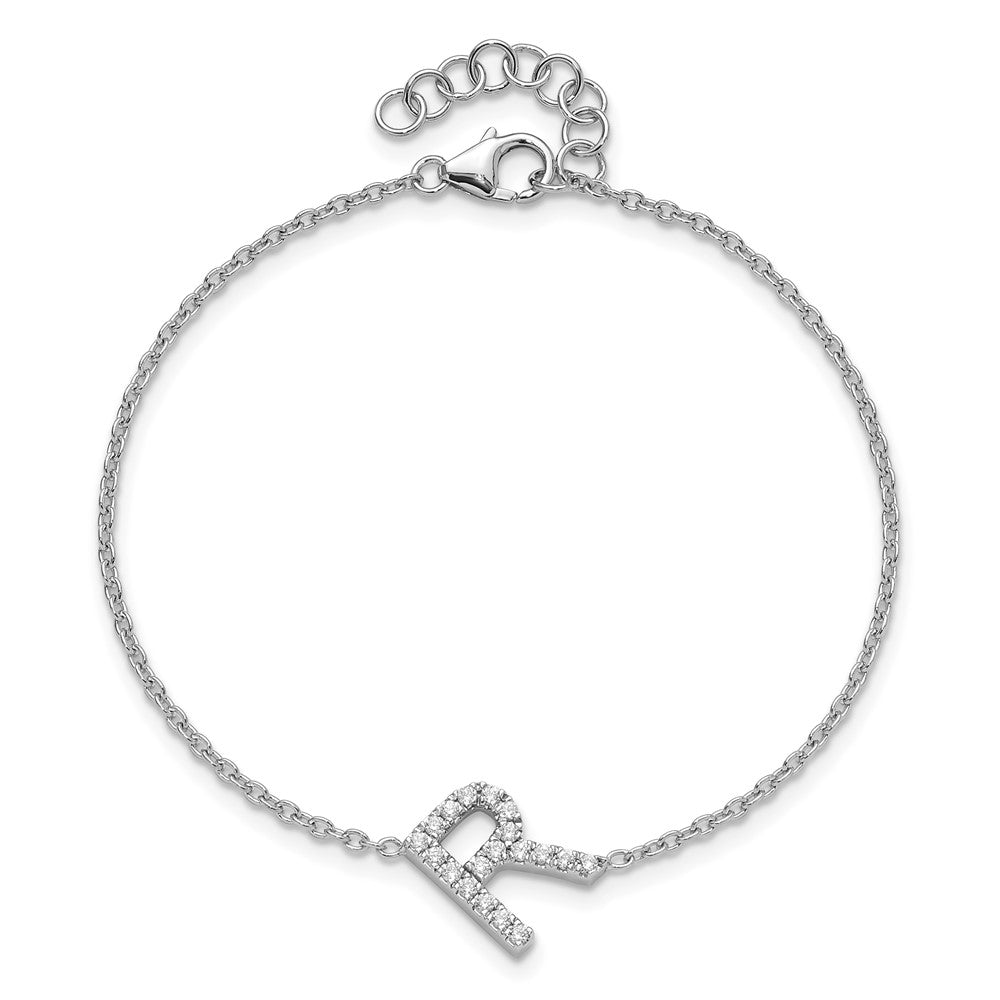14KW Armband mit natürlichem Diamant, seitlichem Buchstaben „R" und 1 Zoll Verlängerung