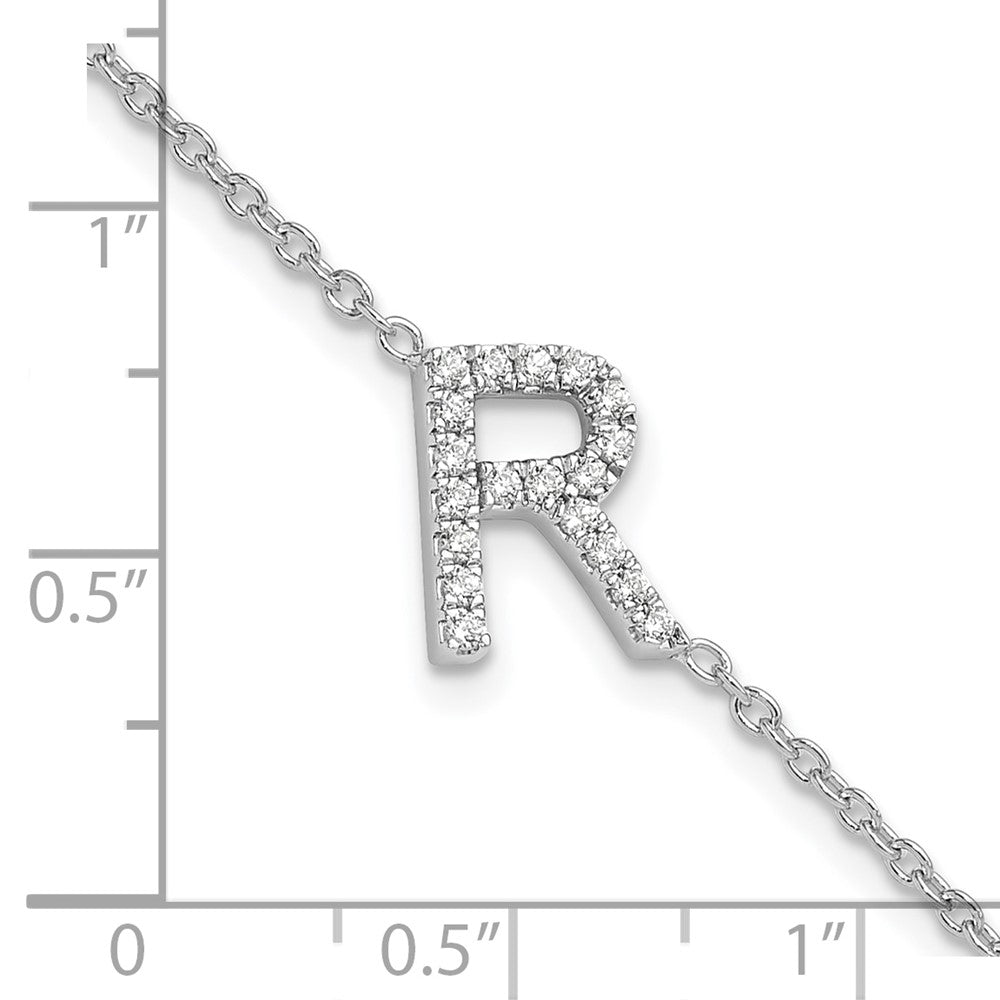 14KW Armband mit natürlichem Diamant, seitlichem Buchstaben „R" und 1 Zoll Verlängerung
