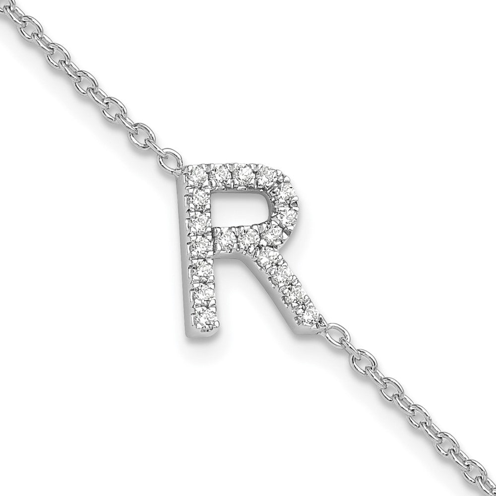 14KW Armband mit natürlichem Diamant, seitlichem Buchstaben „R" und 1 Zoll Verlängerung
