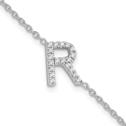 14KW Armband mit natürlichem Diamant, seitlichem Buchstaben „R" und 1 Zoll Verlängerung