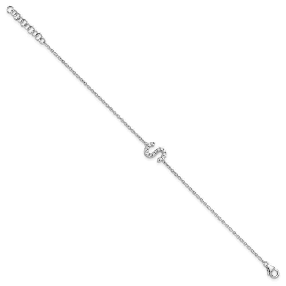 14KW Armband mit natürlichem Diamant-Buchstaben "S" seitlich und 1 Zoll Verlängerung