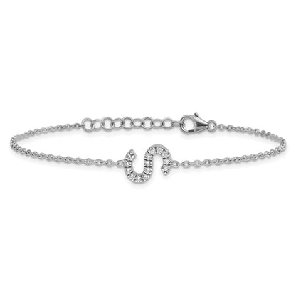 14KW Armband mit natürlichem Diamant-Buchstaben "S" seitlich und 1 Zoll Verlängerung