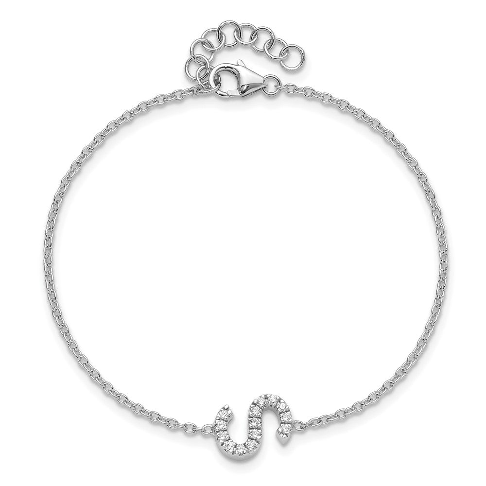 14KW Armband mit natürlichem Diamant-Buchstaben "S" seitlich und 1 Zoll Verlängerung