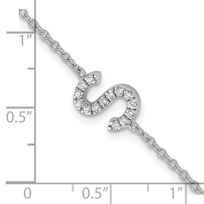 14KW Armband mit natürlichem Diamant-Buchstaben "S" seitlich und 1 Zoll Verlängerung