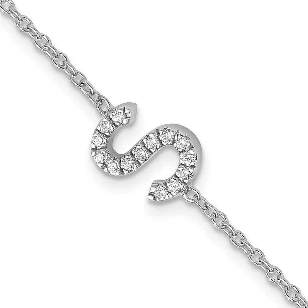 14KW Armband mit natürlichem Diamant-Buchstaben "S" seitlich und 1 Zoll Verlängerung