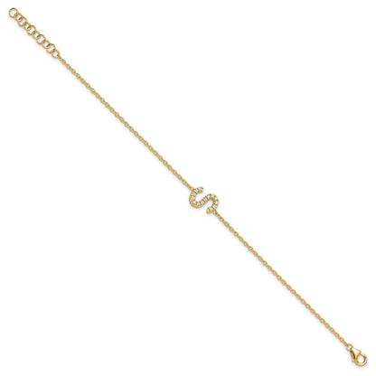 14K Gelbgold Armband mit natürlichem Diamant-Buchstaben „S“ quer und 2,5 cm Verlängerung
