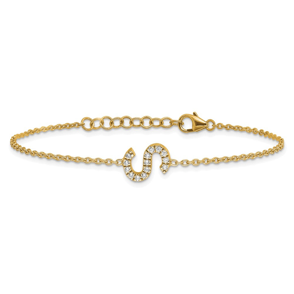 14K Gelbgold Armband mit natürlichem Diamant-Buchstaben „S“ quer und 2,5 cm Verlängerung
