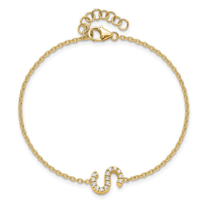 14K Gelbgold Armband mit natürlichem Diamant-Buchstaben „S“ quer und 2,5 cm Verlängerung