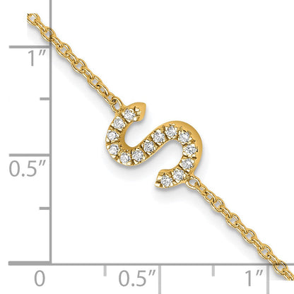 14K Gelbgold Armband mit natürlichem Diamant-Buchstaben „S“ quer und 2,5 cm Verlängerung