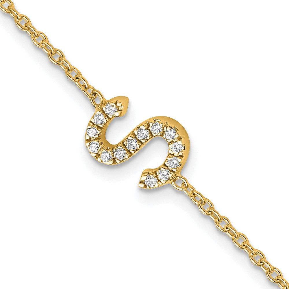 14K Gelbgold Armband mit natürlichem Diamant-Buchstaben „S“ quer und 2,5 cm Verlängerung