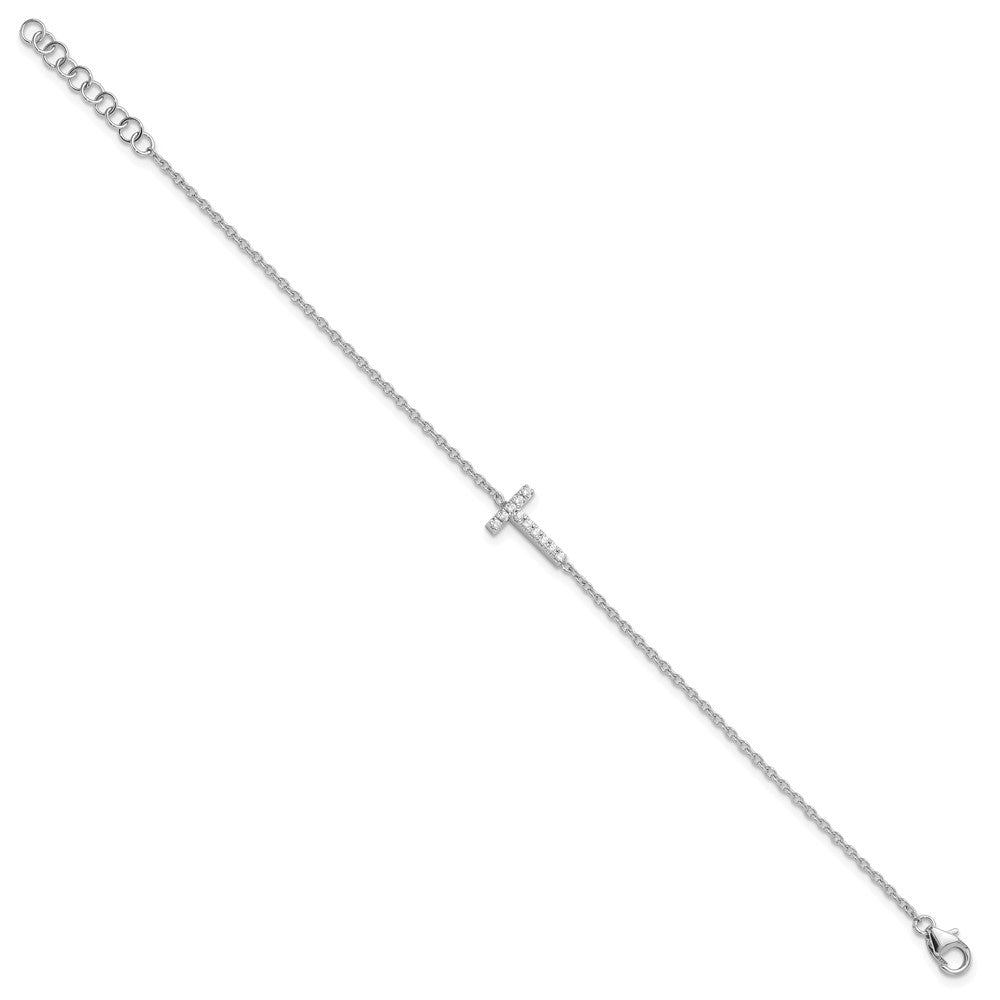 14K Weißgold Armband mit natürlichem Diamant-Buchstaben "T" seitwärts, mit 2,5 cm Verlängerung