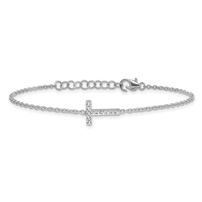 14K Weißgold Armband mit natürlichem Diamant-Buchstaben "T" seitwärts, mit 2,5 cm Verlängerung
