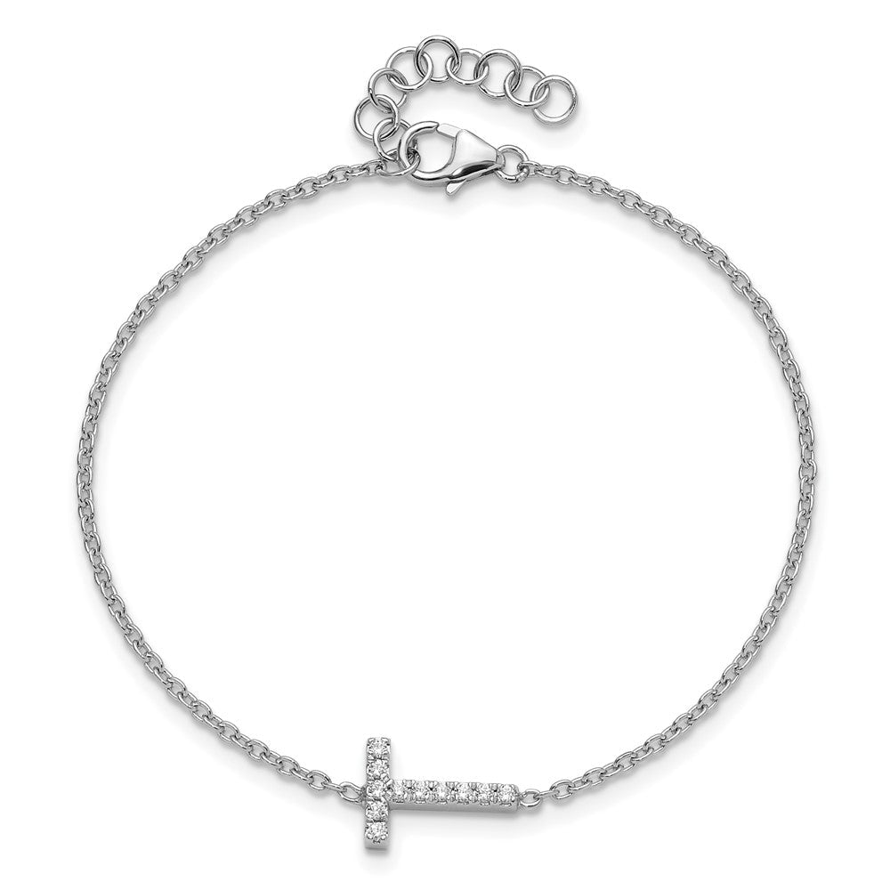 14K Weißgold Armband mit natürlichem Diamant-Buchstaben "T" seitwärts, mit 2,5 cm Verlängerung