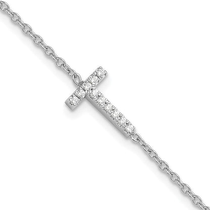 14K Weißgold Armband mit natürlichem Diamant-Buchstaben "T" seitwärts, mit 2,5 cm Verlängerung