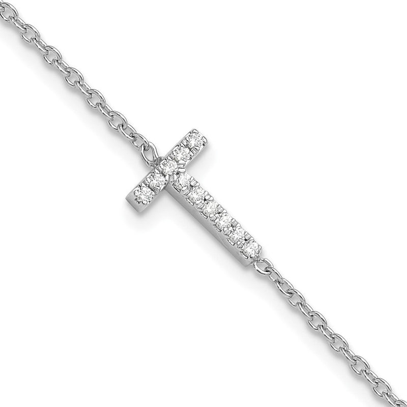 14K Weißgold Armband mit natürlichem Diamant-Buchstaben "T" seitwärts, mit 2,5 cm Verlängerung