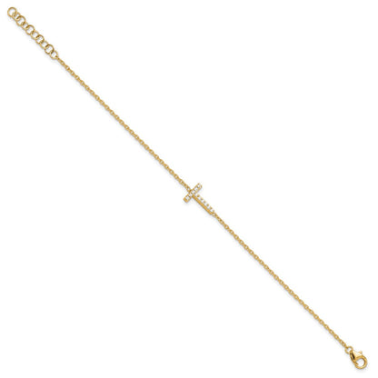 14K Gelbgold Armband mit natürlichem Diamant-Buchstaben T seitlich, mit 1 Zoll Verlängerung