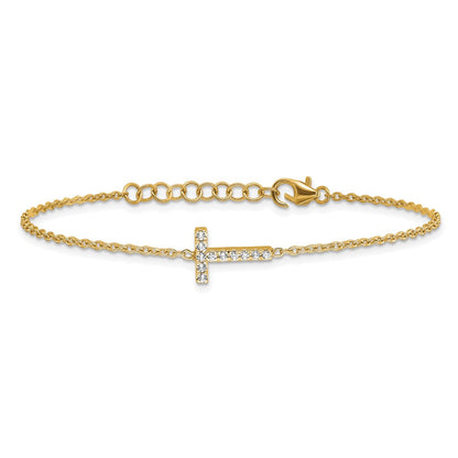 14K Gelbgold Armband mit natürlichem Diamant-Buchstaben T seitlich, mit 1 Zoll Verlängerung