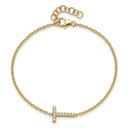 14K Gelbgold Armband mit natürlichem Diamant-Buchstaben T seitlich, mit 1 Zoll Verlängerung