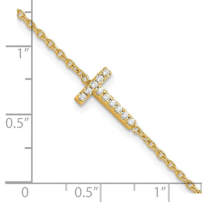 14K Gelbgold Armband mit natürlichem Diamant-Buchstaben T seitlich, mit 1 Zoll Verlängerung