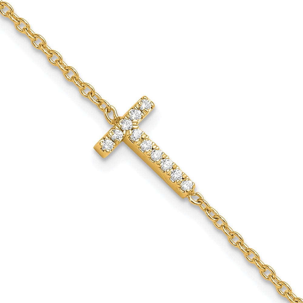 14K Gelbgold Armband mit natürlichem Diamant-Buchstaben T seitlich, mit 1 Zoll Verlängerung