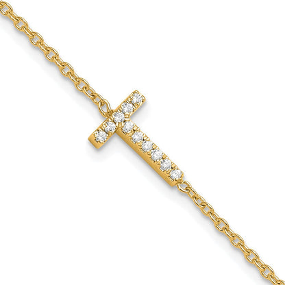 14K Gelbgold Armband mit natürlichem Diamant-Buchstaben T seitlich, mit 1 Zoll Verlängerung