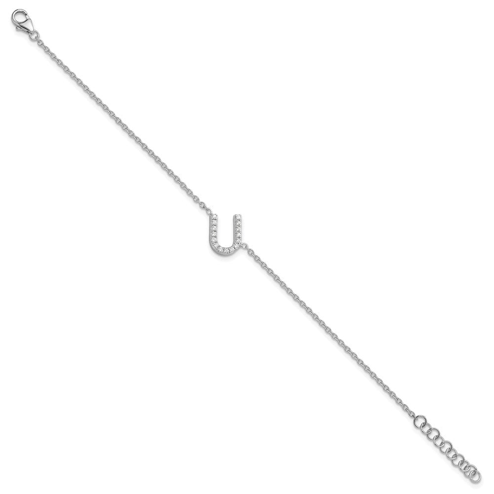 14K Weißgold Armband mit natürlichem Diamant-Buchstaben "U" quer und 1 Zoll Verlängerung