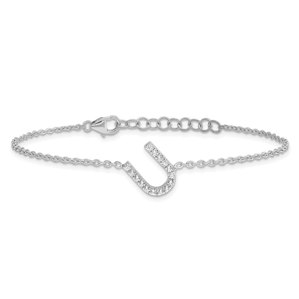 14K Weißgold Armband mit natürlichem Diamant-Buchstaben "U" quer und 1 Zoll Verlängerung