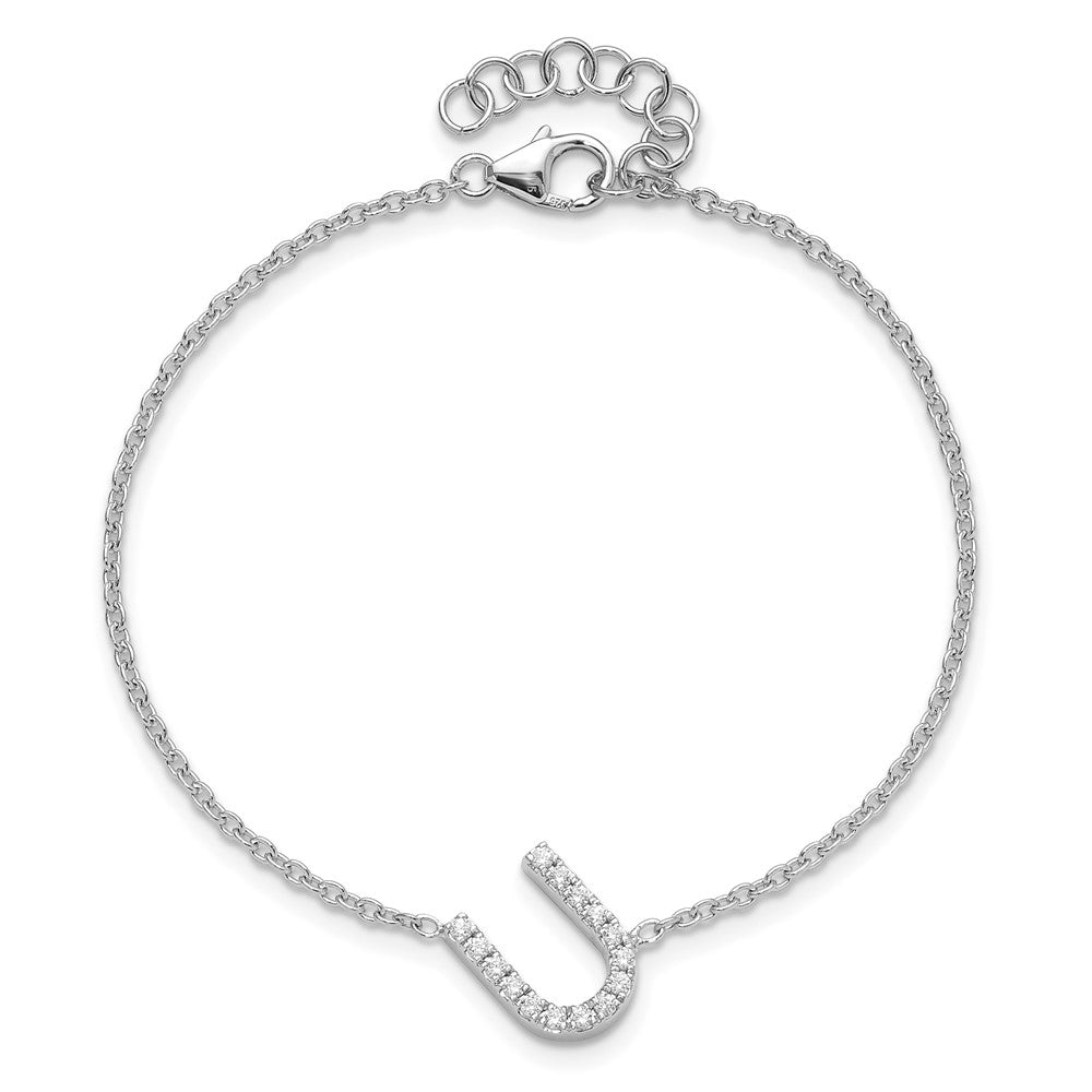 14K Weißgold Armband mit natürlichem Diamant-Buchstaben "U" quer und 1 Zoll Verlängerung