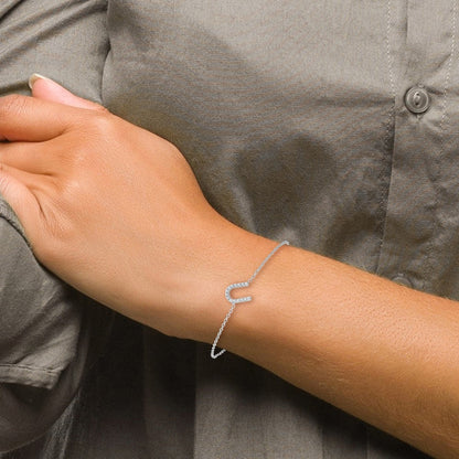 14K Weißgold Armband mit natürlichem Diamant-Buchstaben "U" quer und 1 Zoll Verlängerung
