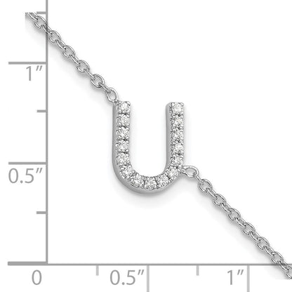 14K Weißgold Armband mit natürlichem Diamant-Buchstaben "U" quer und 1 Zoll Verlängerung