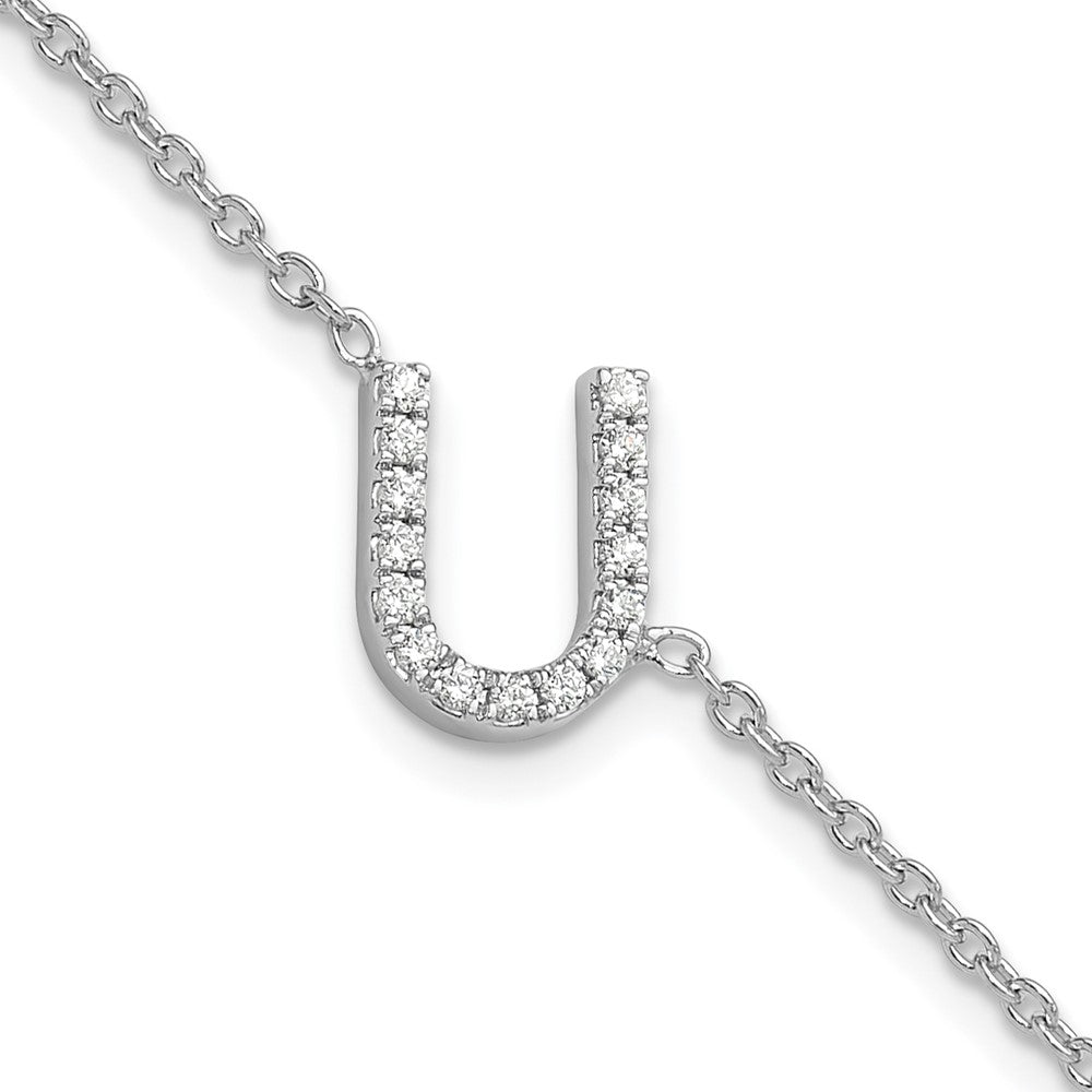 14K Weißgold Armband mit natürlichem Diamant-Buchstaben "U" quer und 1 Zoll Verlängerung