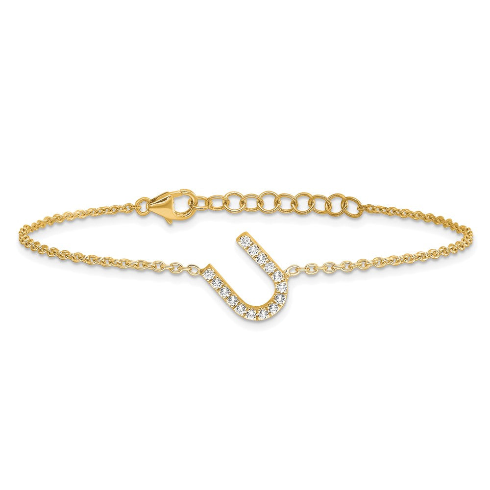 14K Gelbgold Armband mit natürlichem Diamant-Buchstaben U seitlich, mit 1-Zoll-Verlängerung